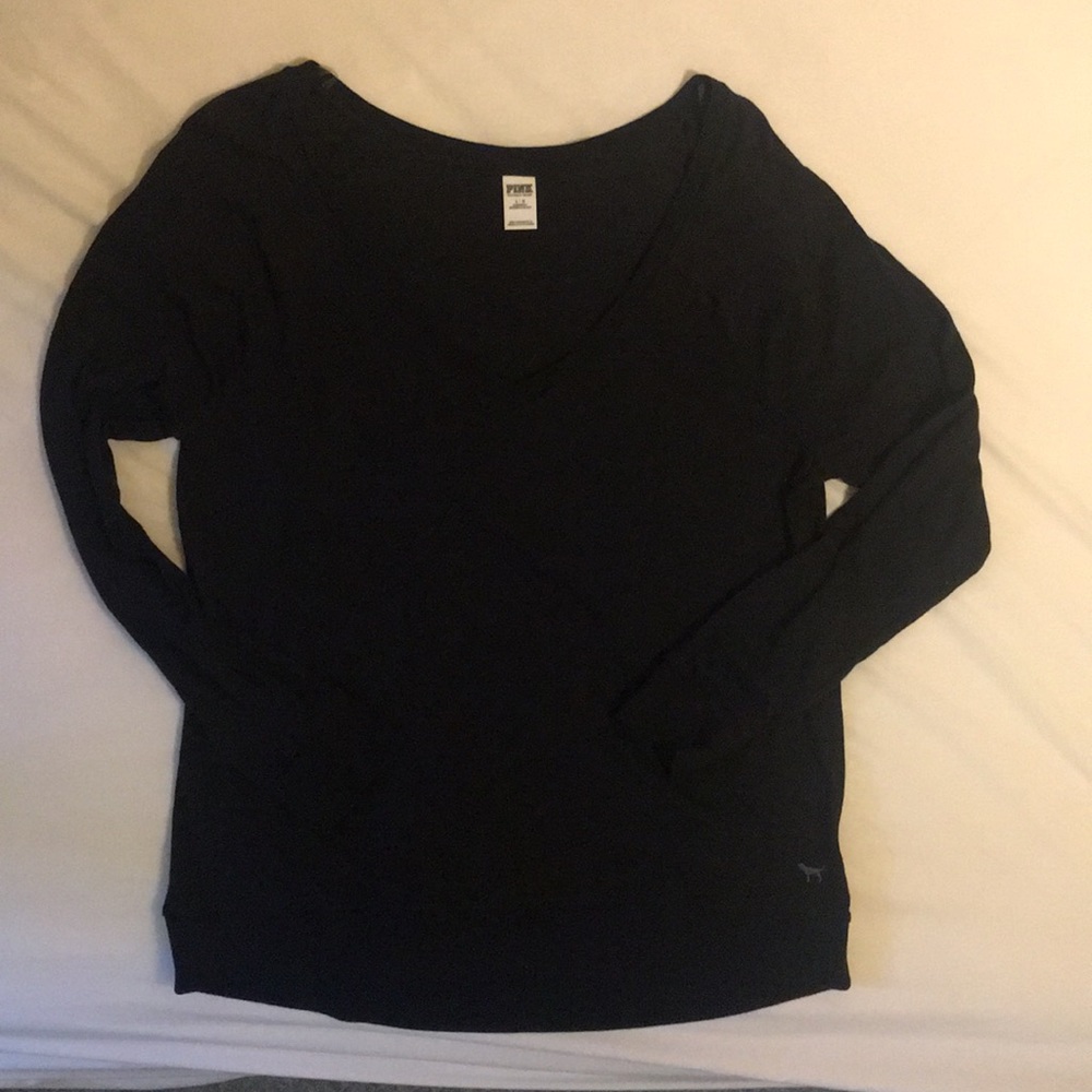 PINK Black V-neck Longsleeve Tee